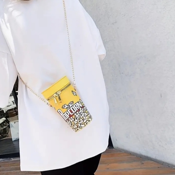 NEW Mini Popcorn Bucket Shaped Crossbody Bag Leather Novelty Bag Purse - Picture 7 of 8